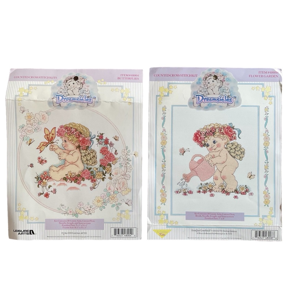 Two Counted Cross Stitch Kits Dreamsicles Butterflies and Flower Garden Vintage